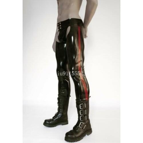 Black with Red Trims Sexy Latex Man Pants with Briefs Handmade Men Trousers Kakegurui Cosplay Costume