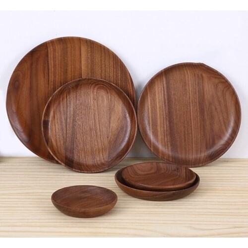 Wooden Snack Plate Japanese Style Natural Round Black Walnut Beech Household Decorative Party Solid Color Simple Dessert Tray