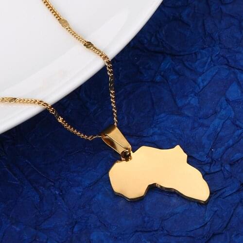 Stainless Steel Gold Color African Map Pendant Necklace Fashion Map of Africa Chain Jewelry
