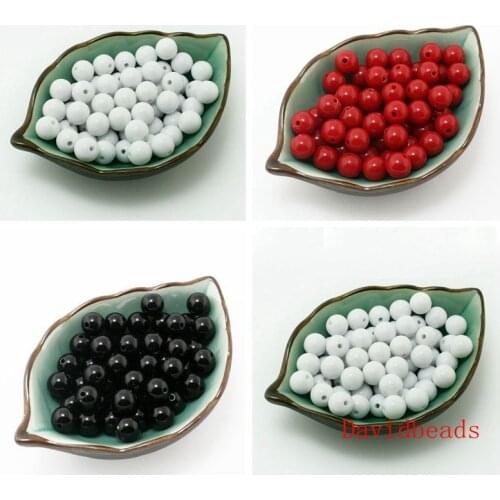 Red Whie Black 10MM 100pcs Big Chunky Gumball Bubblegum Acrylic Solid Beads ,Colorful Chunky Beads for Necklace Jewelry