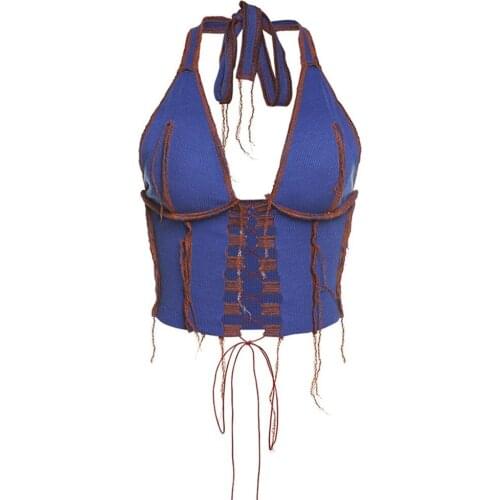 Sexy Bandage Hollow Cut Out Hole Crop Tops Women‘ S Camis 2021 Summer Y2k Punk Style Ribbed Knitting Tank Top Club Wear Mujer