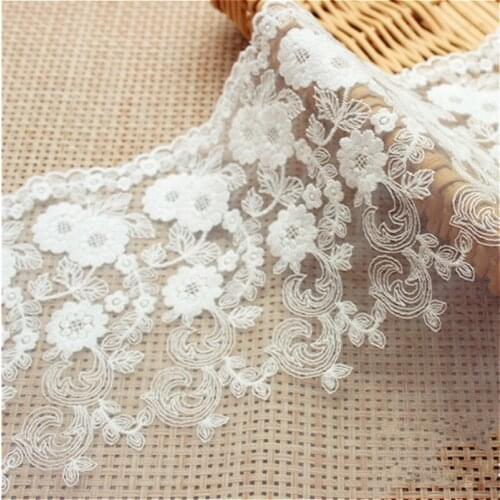 30Yards Mesh White Flower Edge Embroidered Scalloped Tulle Lace Trim High Quality Wedding Skirt Garment Bra Underwear