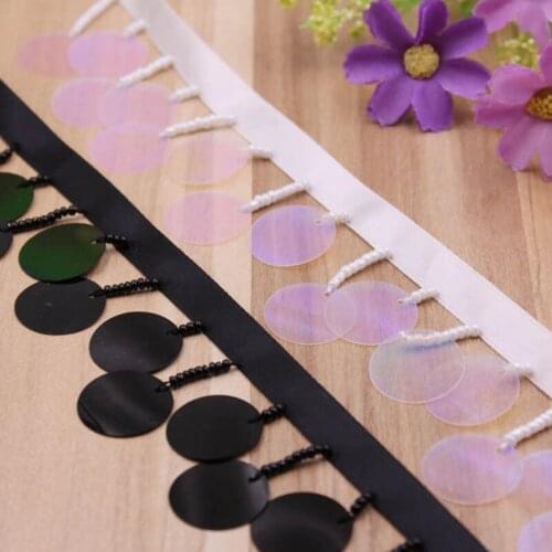 Polyester Ribbon Trim Black White With Sequins Dress Underwear Decorations Clothing Home Textile Embellishment 12mm 0.9m(1 Yard)