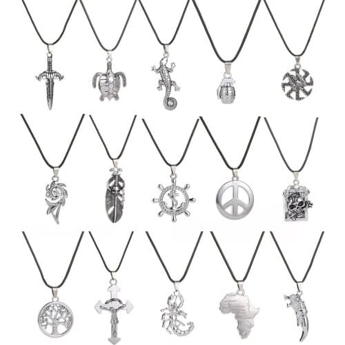 Fashion Retro Necklace Life Tree Lizard Clam Cross Pendant Sword Necklace Four Seasons Short Clavicle Chain ValentineS Day