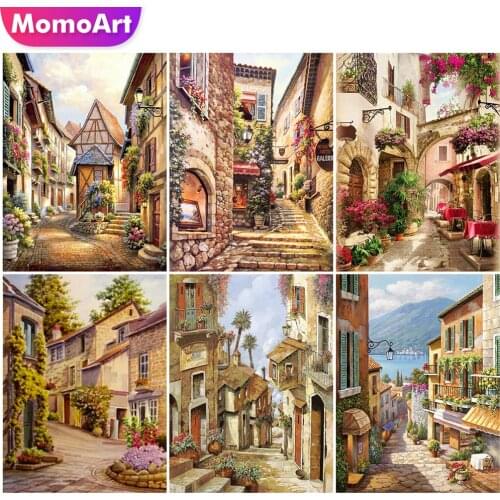 MomoArt Diamond Painting Street Cross Stitch Kits 5D DIY Mosaic Art Full Square Diamond Embroidery Landscape Home Decoration