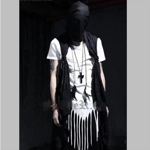 Summer new mens tide mens solid color diagonal plaid fringed hem Slim short sleeve T-shirt half-sleeved t-shirt