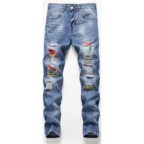 Men Jeans Biker Jeans Fashion Hiphop Skinny Ripped Jeans For Men Streetwear Hip Hop Stretch Slim Pants Men