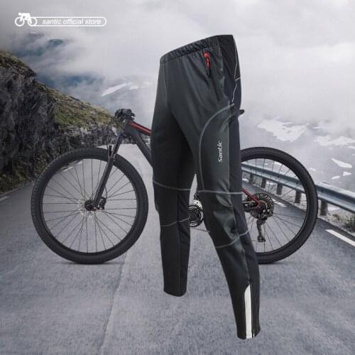 Santic Men Winter Cycling Pants MTB Reflective Pants Fleece Keep Warm Pants No Cushion Ciclismo Asian Size WM9C04112