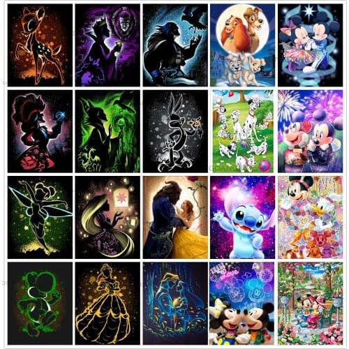 30x40cm 5d Diy Diamond Painting Disney Diablo Mickey Minnie Beauty And The Beast Dalmatian Cartoon Diamond Mosaic Set Home Decor