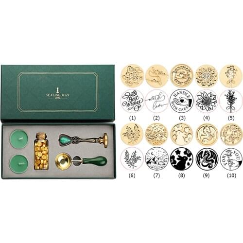 DIY Stamps Wax Seal Box Kit Detachable Stamp Spoon Set Sealing Beads Envelope Wedding Packaging Gifts Postcard Stamping