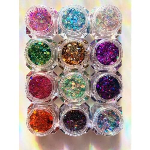 New , 1 1 Set 12pcs glitter mix set , Butterfly colour shift glitter , nail art resin glitter , glitter pots , resin supplies