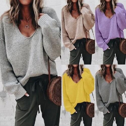 New Autumn Winter Sexy V-Neck Sweaters Women Streetwear Loose solid Pullovers Casual all-match long sleeve sweater female Mw959