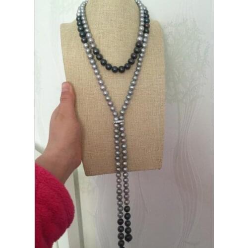 New design 7-12mm freshwater grey green multicolor pearl necklace 48inch