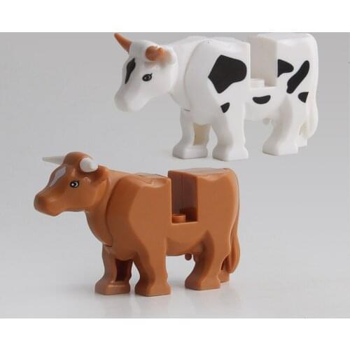 Education Toys For Children Cow Compatible City Building Blocks DIY Bull Figure Animals Figures Gifts Brown Ox Model Animal Farm