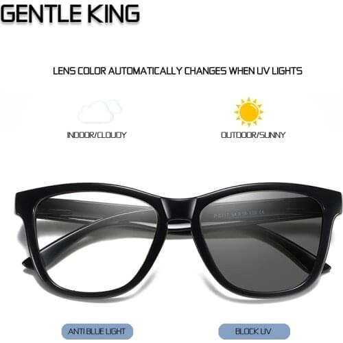GENTLE KING Photochromic Blue Light Blocking Glasses Women Men Square Myopia Prescription Eyeglasses Optical Eyewear Frame