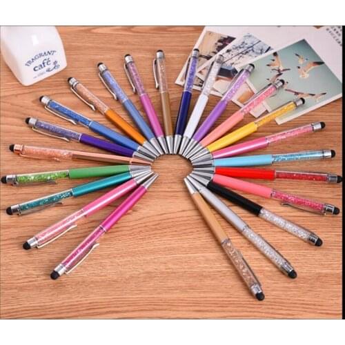 Wholesale 500pcs/lot 2 in 1 Creative Crystal Diamond Ballpoint Pens Rotating Stylus Pen Touch Pen