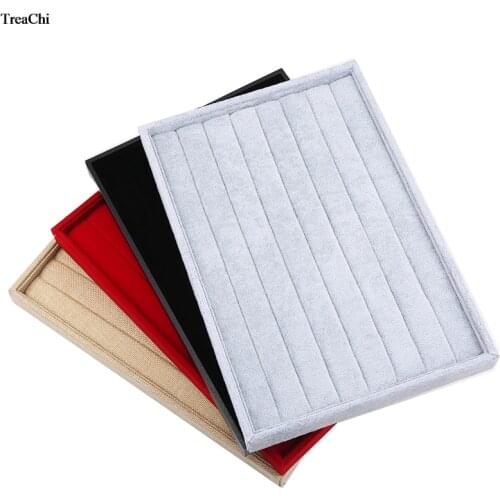 Fashion Velvet Ring Bar Tray Hemp Ring Earring Cufflink Holder Red Black Grey Ring Organizer Storage Case Tray 35x24x3cm