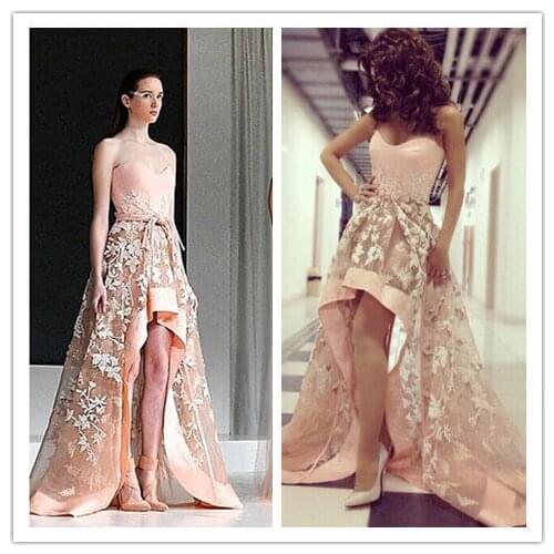 MF08 Sexy abiye Myriam Fares Unequal Top Crop Prom Peach Arabic Party Gowns gece elbisesi Mother of the Bride Dresses