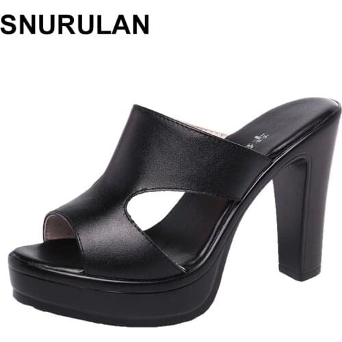 SNURULAN Women Slipper 2020 Ladies Summer Slippers Shoes Women Geuine Leather Wedges Striped Fashion Rhinestone Summer Shoes