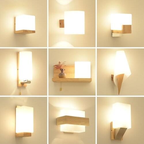 Modern Wooden Wall Lights Bedroom Bedside Wall Lamps Wall Sconce for Home Living Room Kitchen Balcony Decor Glass Art Fixtures