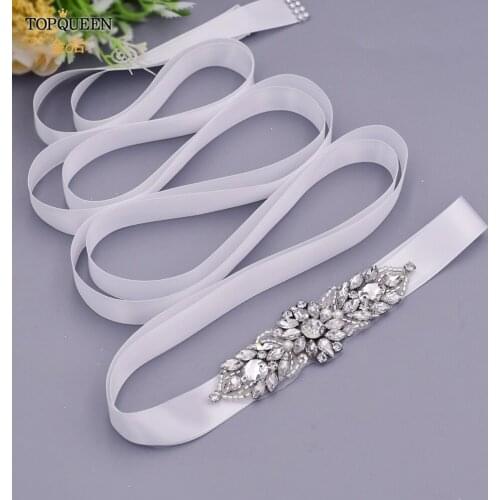 TOPQUEEN S337 Wedding Belt With Crystal Beads Ribbon Belts Fashion Personality Wedding Dress Accessories Belts Diamond Belts