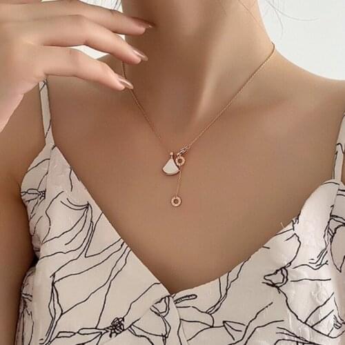 U-Magical Temperament Long Tassel Geometric White Shell Rhombus Pendant Necklace for Women Asymmetry Rhinestone Necklace Jewelry