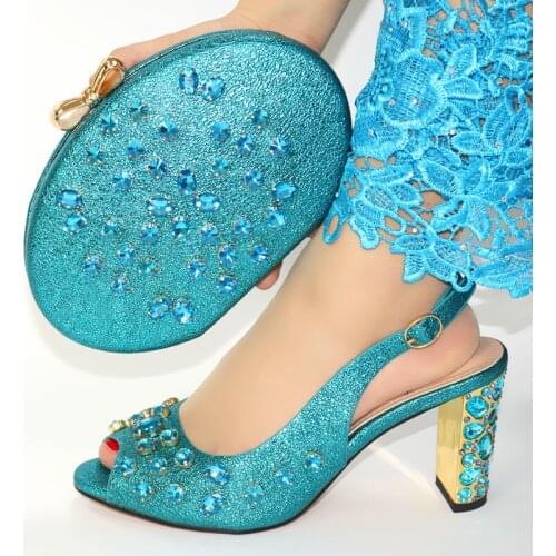 Decoration With Rhinestone High Heels 9CM Shoes And Bags Set African Style Classics Woman Shoes And Bag Set For Wedding Party