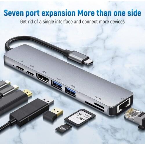 USB C HUB Type C Hub Adapter To USB 3.0 HDMI TF SD Reader Slot PD charging RJ45 Multi 3/5/6/8 PortsType C Splitter