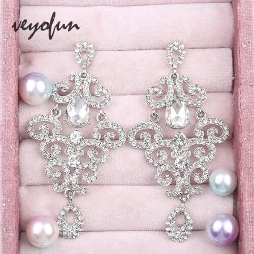 Veyofun Hyperbole Hollow Full Rhinestone Drop Earrings Luxury Vintage Wedding Dangle Earrings for Women Fashion Jewelry Gift