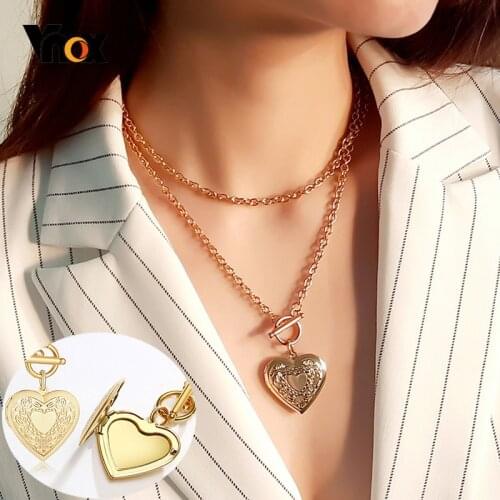 Vnox Fashion Heart Pendant Necklaces for Women Photo Locket Frame Memory Keepsake Gifts Mothers Day Jewelry