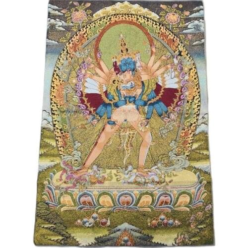 Tibetan Tantric silk embroidery Thangka brocade gold silk embroidery wheel King Kong