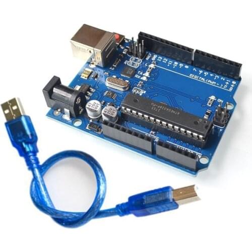 High quality One set For UNO R3 Official Box ATMEGA16U2+MEGA328P Chip For Arduino For UNO R3 Development board + USB CABLE