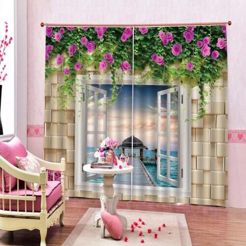 Window Blackout 3D Curtains Window seascape flowers leaves set For Bed room Living room Office Hotel Home Wall Decorative Drape