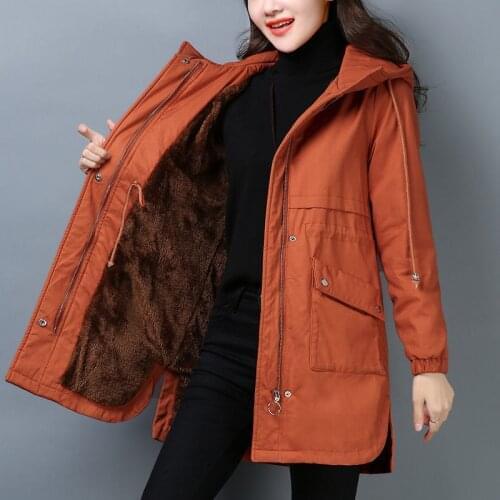 2021 Winter Women Jacket Windbreaker Plus Velvet Plus Size Windbreaker Coat Female Mid-length Casual Warm Hooded Outerwear R560