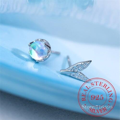 925 Sterling Silver Asymmetric Mermaid Tail Stud Earrings For Women Wedding Brincos pendientes mujer moda 2021