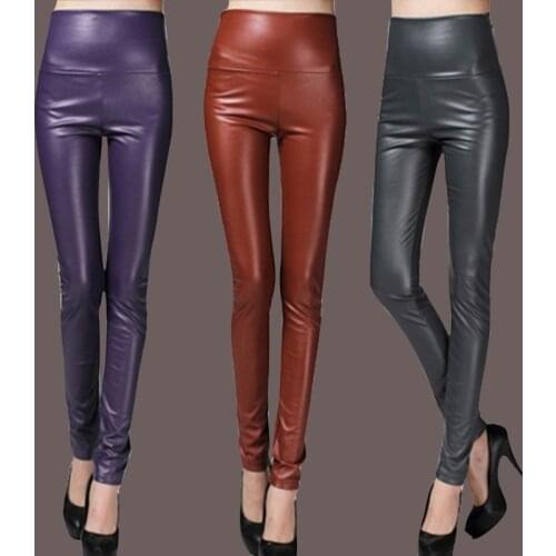 New 2021 Spring Women High Waist Y2K legging Pants Stretchable Female Elastic Pencil Skinny Warm Leather Pants Trousers