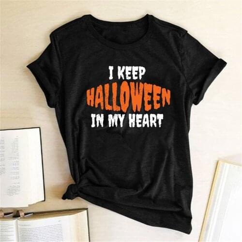 Women Summer Shirts for Women Fashion Short Sleeve Aesthetic Clothes Female I Keep Halloween In My Heart Printing T-shirts