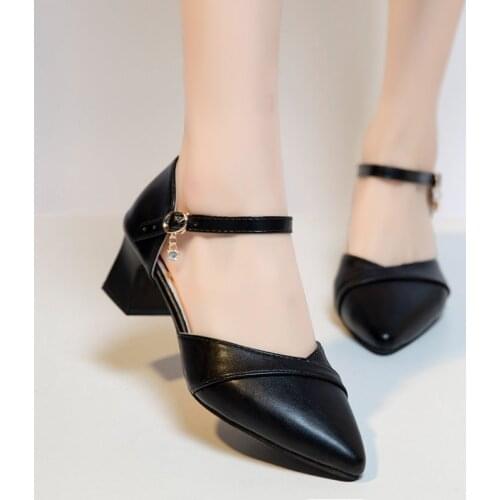 2021 Plus Size 34-42 Ol Office Lady Shoes Ankle Strap Women Sandals Pointed Toe Pumps High Heels Dress Shoes Sandalias Mujer