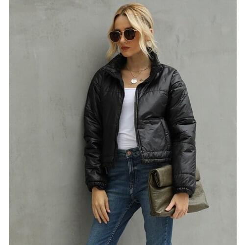 Winter Tide Black Cotton Down Jacket Female European Fashion Long Sleeve Ultra-short Short Coat Chaquetas Para Mujer KA98