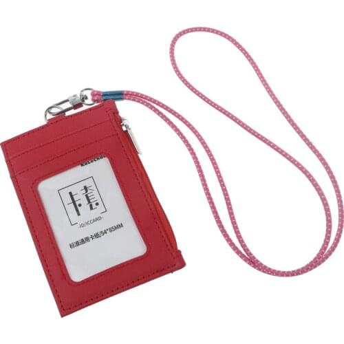 Women Business Card Holder Wallet Men PU Leather ID Cards Holders Case Neck Strap Lanyard Ladies Fashion Mini Slim Wallets