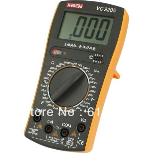 LCD Display AC DC Voltmeter Resistance Ohmmeter Capacitance Diode hFE Testing Tool Volt Amp Ohm Meter VC9205 Digital Multimeter
