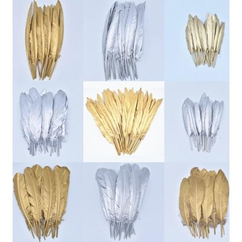 Gold Silver Dipped Goose Feathers Decoration Pluma Duck Pheasant Feathers for Crafts Gold Feathers Decor Diy Plumas Carnaval