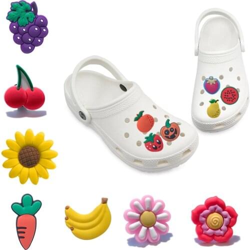 1pcs Fruit&Flowers PVC Croc Shoe Charms Accessories Decorations Cherry Sunflower Jibz Fit Bracelets Kids Party X-mas Gifts