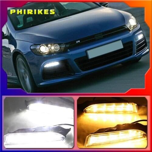 2pcs For Volkswagen VW Scirocco R 2010 - 2014 LED DRL Daytime Running Light Daylight driving yellow turn Signal lamp