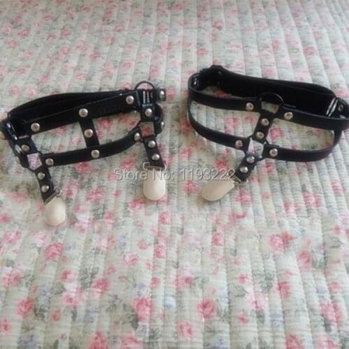 2 Style Handmade Rivet Punk Rock Double Row O Round Elastic Clips Leg Leather Thigh Garter Belt Suspender