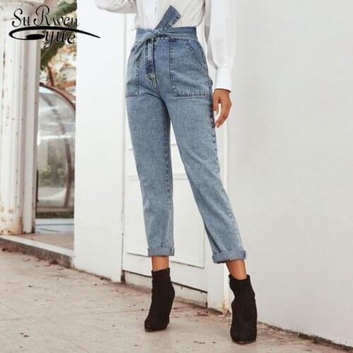 2021 Autumn Straight Denim Trousers Blue Vintage Loose Office Lady Clothes High Waist Jeans Woman Casual Women Jeans 10520