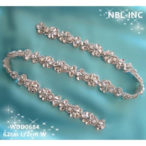 30pcs)Wholesale bridal sash hand beaded silver clear opal crystal rhinestone appliques IRON ON for wedding dresses WDD0684