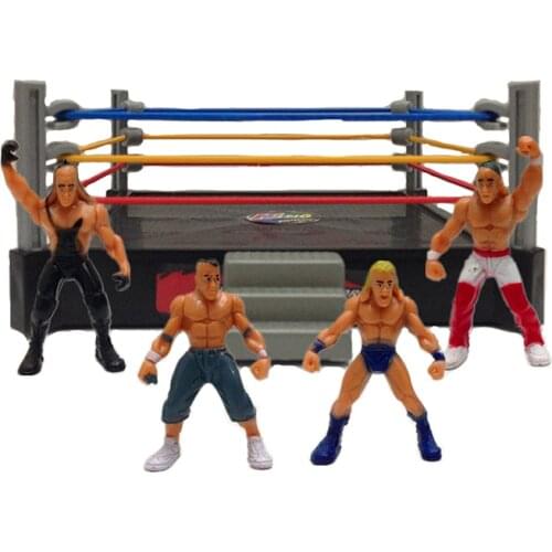 4 Pcs Wrestler Athlete Wrestling Character Gladiator Model Set with Arena Action Figure Assembled Battle Game Toy for Boys