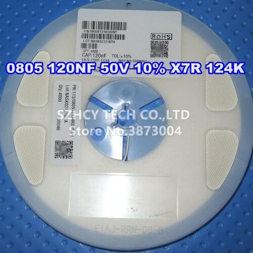 4000Pcs 0805 120NF 50V 10% X7R 124K 0805B124K500NT New and origianl