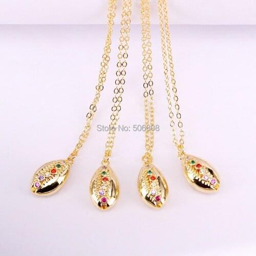 6PCS ZYZ-N1464 Gold Color Multi-color CZ Micro Pave Cowrie Shell Pendant Necklace